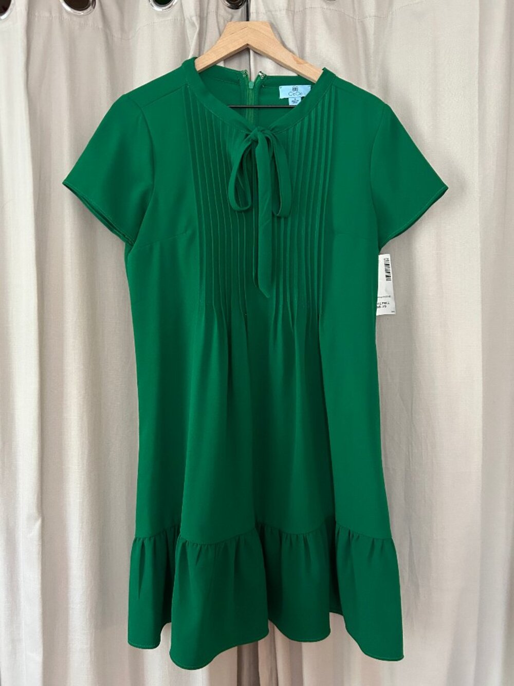 CeCe Dupraz pintuck tie neck ruffle hem dress NEW!